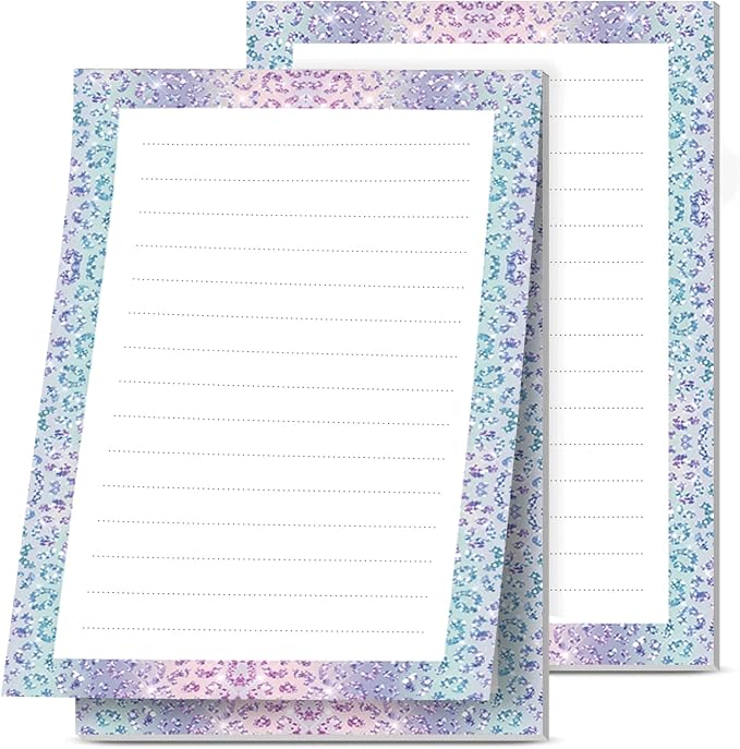 2 Pack Lined Sticky Notes 4x6 in, Cute Self-Stick Notepads with Lines, Large Memo Pads Strong Adhesive for Office, Home Glitter Leopard