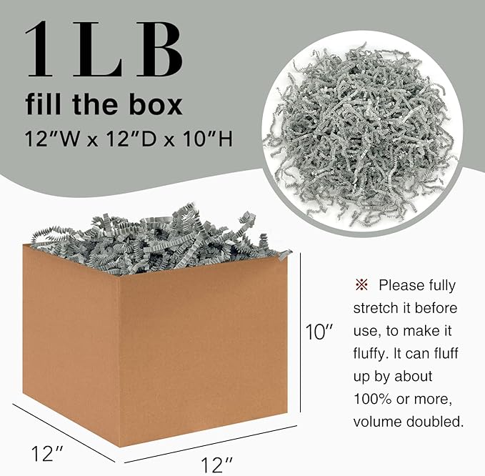 1LB Crinkle Cut Paper Shred Filler for Gift Box Bag and Basket On Holidays(Grey)