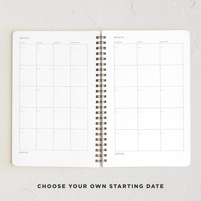 Minted Botanical 2026 Weekly & Monthly Undated Planner, 5.5" x 8.5" Floral Spiral Bound Planner Notebook for School, Work, 132 Pages, Undated Monthly & Weekly Layouts with 2026–2027 Reference Calendar