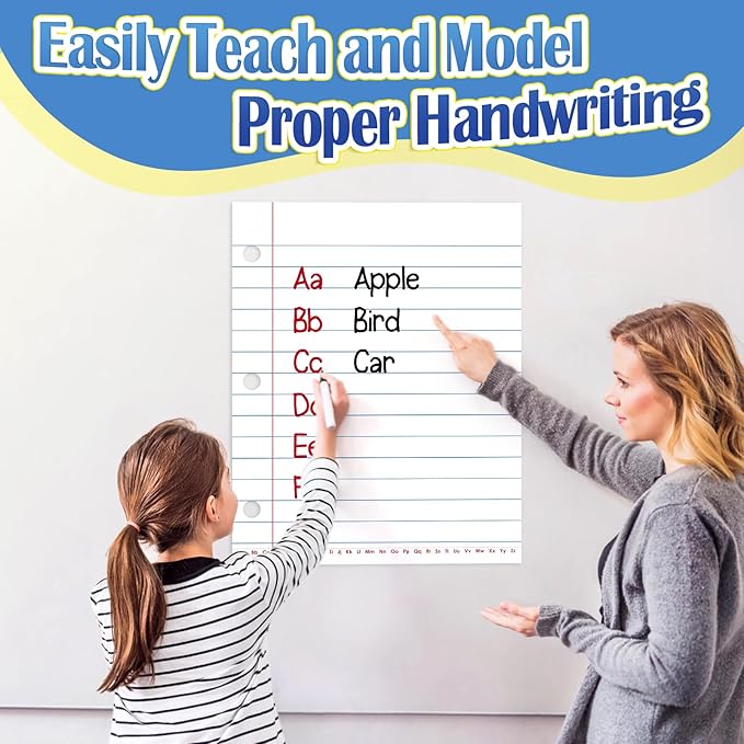 Aizweb Giant Magnetic Lined Notebook Paper,2 Dry Erase Sheets,Total Area 17" x 21.5",Handwriting Practice for Classroom Whiteboard,Chart Paper Teacher Must Have Homeschool Teaching Supplies