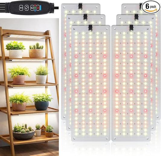 LBW Plant Grow Light, 810 LEDs Full Spectrum Plant Lights for Indoor Growing, Ultra-Thin Panel Grow lamp for Under Cabinet Plant，4/8/12H Timer, 3 Lighting Modes, 10 Dimmable Levels, 6 Packs