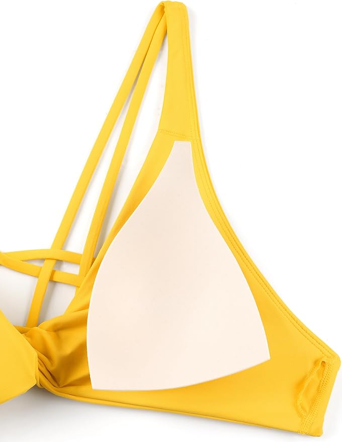 CRZ YOGA Twist Front Bikini Tops for Women - Padded V Neck Criss Cross Back Triangle Sexy Swim Bathing Suit