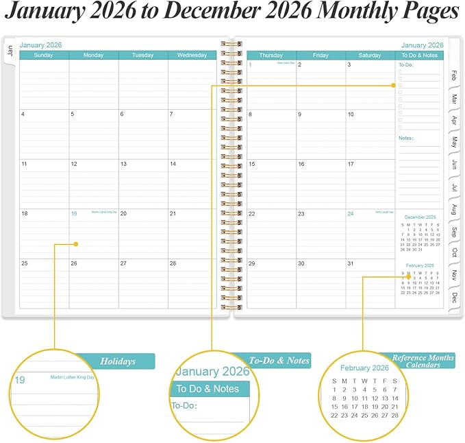 2026 Daily & Monthly Planner - One Page Per Day, Daily Planner from January 2026 - December 2026, Planner 2026 with 12 Monthly Tabs, 8.5" x 11", Rose Flower