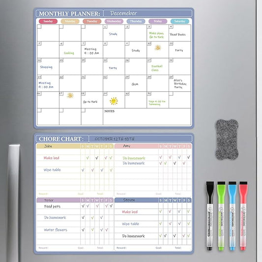 MaxGear Magnetic Calendar for Refrigerator, 16x12 Monthly Dry Erase Fridge Calendar Whiteboard with Stain Resistant Surface, No Ghosting, Reusable Planning Board with 4 Markers and 1 Eraser