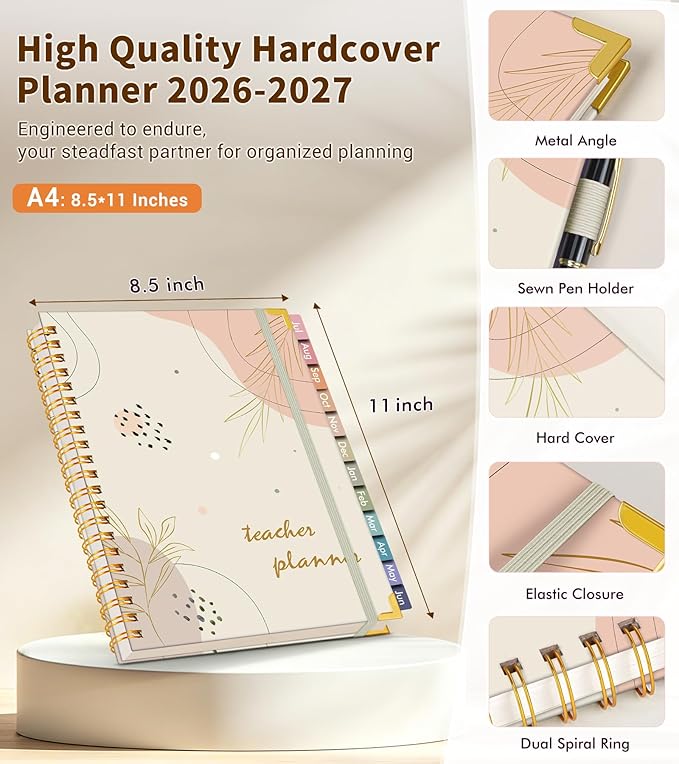 Teacher Planner 2026-2027, July 2026 - June 2027, Academic Weekly & Monthly Calendar Planner with Tabs, 8.5" x 11" A4 Teacher Lesson Plan Book with 7 Periods, Daily Agenda School Organizer for Teacher Student Homeschool, Bohemia