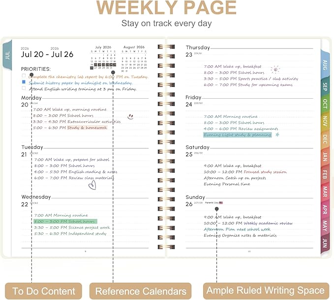 Planner 2026-2027, Weekly and Monthly Academic Year Calendar Planner, July 2026 - June 2027, Daily Agenda Book for Office School Supplies, Letter Size(8.5'' x 11'')