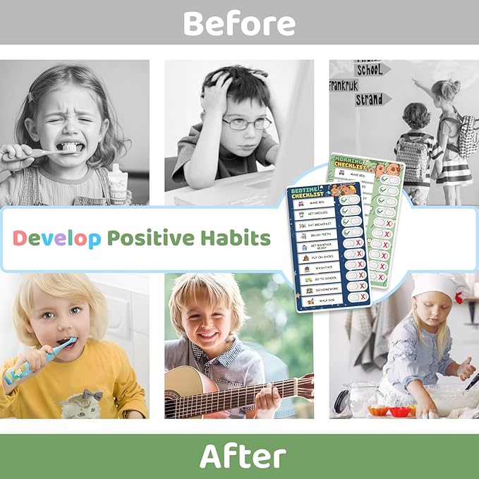 Upgraded Slider Chore Chart for Kids, Magnetic Kids Chore Chart for 2 Kids, Dry Erase Morning/Bedtime Routine Chart for Kids Toddlers, Visual Schedule for Kids
