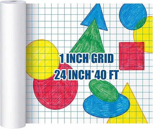 Jetec 1 Roll Large Grid Graph Paper Roll 1'' Grid 23.6 Inch x 39ft Sewing Pattern Paper for Back to School Classroom Teaching Drafting Supplies Kids Students Gifts