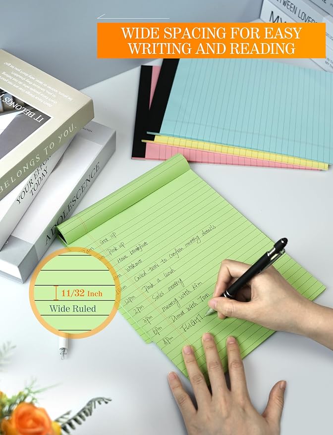 6 Pack Legal Pads 8.5 x 11, Colored Legal Pads Wide Ruled, Colored Note Pads 8.5 x 11, 30 Sheets/Pad Lined Paper Pads, Multicolor Notepads, Easy-Tear Double-Sided Writing Pads for Office, School