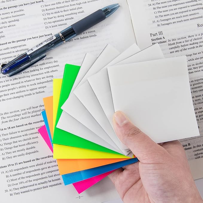 Transparent Sticky Notes,3x3 Inch Clear Sticky Notes,Waterproof Colorful Bible Sticky Note,Transparent Stickers for School Supplies College(10 Packs,500 Sheets)