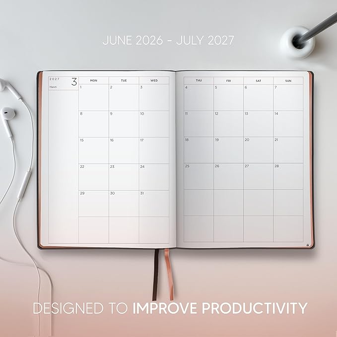 Academic Planner 2026-2027 - Rose Gold Edition, Weekly Planner and Monthly Planner – Hourly Appointment Book – Softcover Calendar, Simple Design for Productivity, June 2026 - July 2027 – 8.5 x 11
