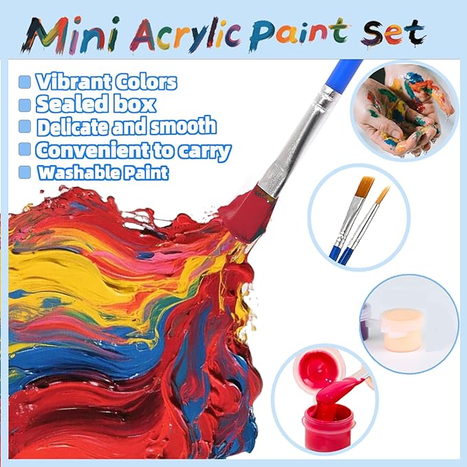 12 Colors Mini Acrylic Paint Set, 60 Pack Washable Paint Strips for Classroom Party - Includes 120 Brushes, 720 PCS kids Paint Kits for Easter Eggs, Birthday, school supplies