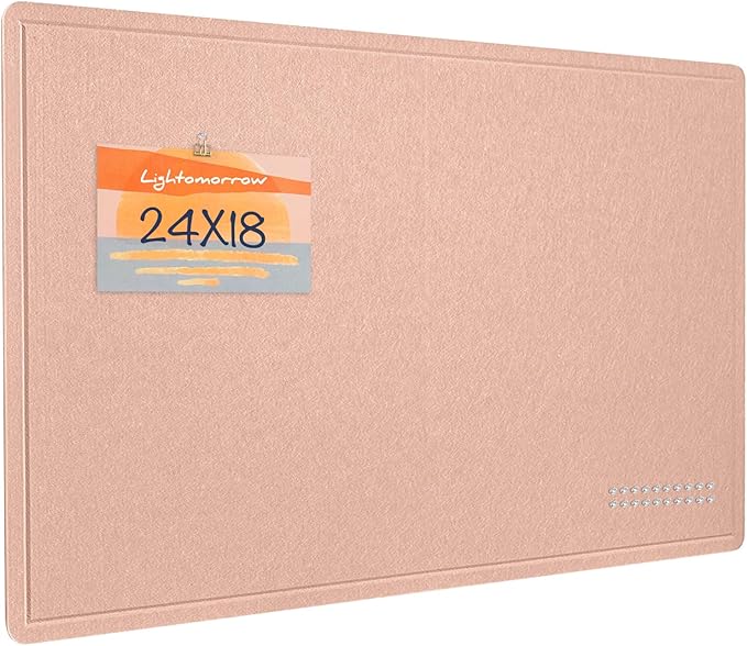 Lightomorrow Bulletin Board, 24 x 18 inches Felt Board Decorative Pin Board, Cork Board Alternative for Wall, Foldable Photo Board Self-Adhesive Vision Board Mood Board with 20 Pushpins - Mauvey Pink
