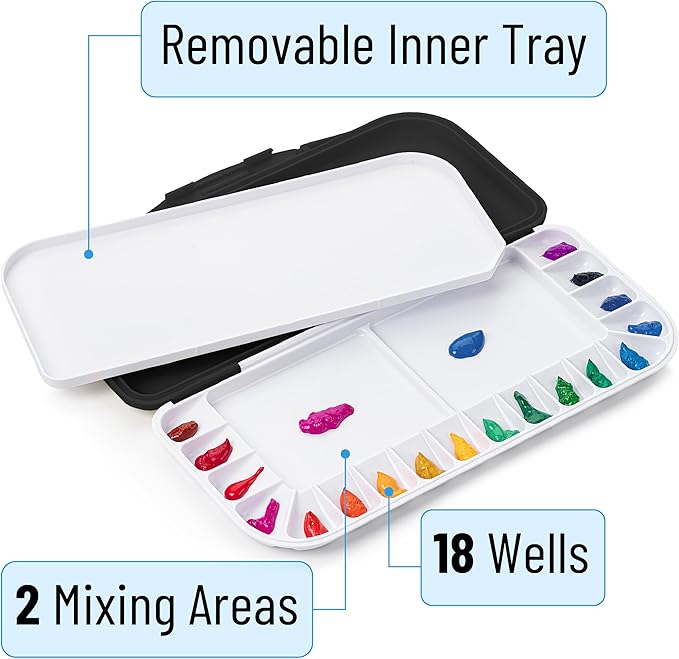Mr. Pen- Airtight Watercolor Palette with Lid, 18 Wells & 2 Mixing Areas, Lightweight Sealing Paint Palette for Travel, Painting, Watercolor Mixing, Art Class and Studio Use