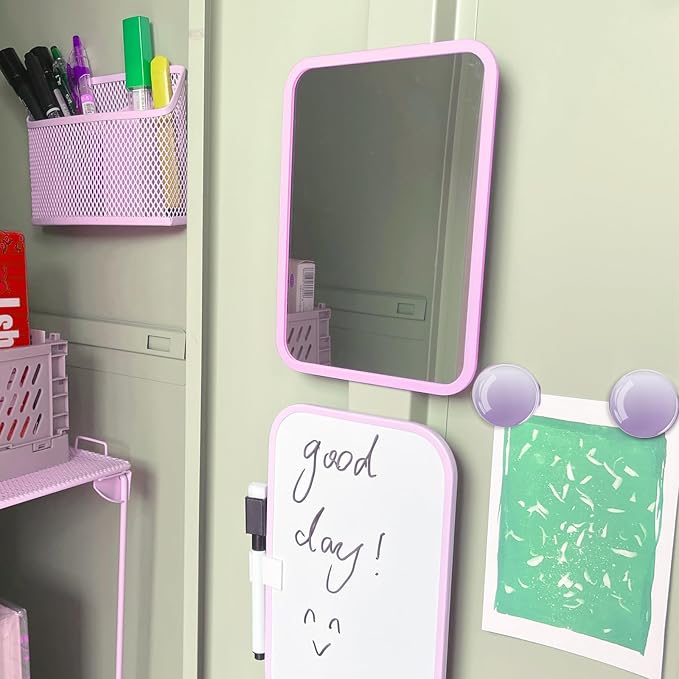 Svartur Locker Accessories for Girls with Magnetic whiteboard, Locker Mirror and Pen Holder, Pink Locker Decoration for School Locker, Back to School Essentials, Purple