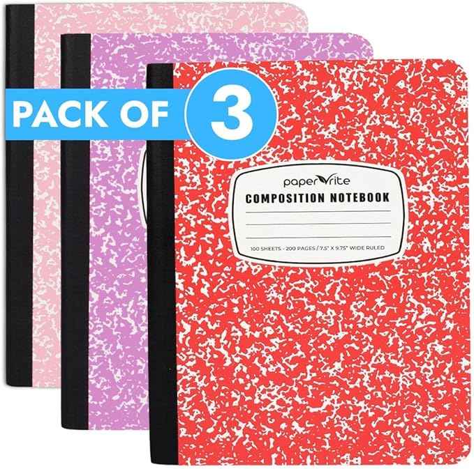 Assorted Marble Composition Notebook Wide Ruled (9.75x7.5 in), 100 Sheets | 200 Pages | For School, Office, Students, Teachers (3, Pink-Red-Lightpink)