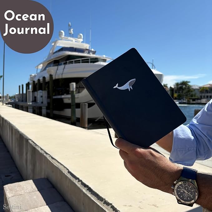 SETTINI Lined Journal, Ideal for Journaling - A5 Vegan Leather Notebook, 192 Archival-Quality Pages, QuillEase Bleed-Free Paper, Inner Pocket & Bookmark - Whale Gifts, Navy Whale