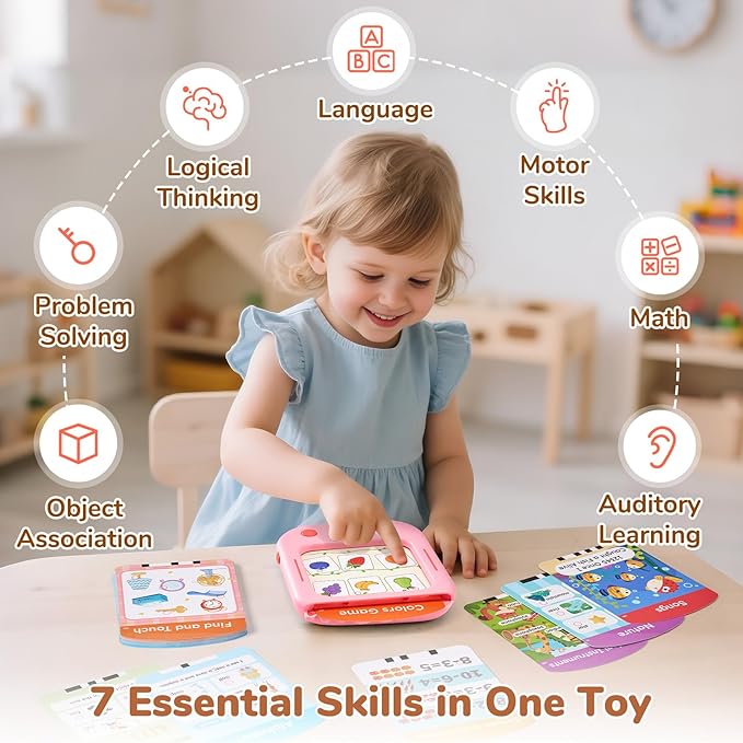 JoyCat Kids Learning Tablet, Phonics Talking Flash Cards, Learn to Read with 156 Pages, 40+ Themes, 600+ Words, 100+ Interactive Games, Screen-Free Learning Toys Birthday Gifts for 2-6 Year Old