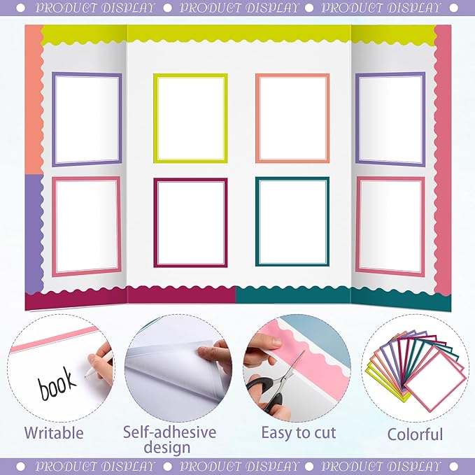 90 Pcs Science Fair Board Supplies Include 72 Trim Scalloped Bulletin Borders 18 Presentation Board Subtitles for Classroom Office Display(Boho)