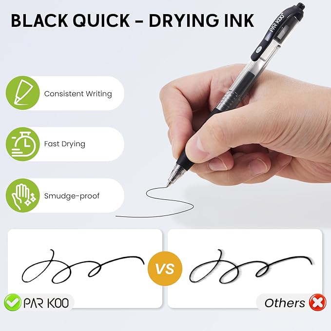 ParKoo Pens Bulk, 70 Pack No Bleed Black Ink Retractable Gel Pens with Soft Grip, Medium Point Smooth 0.7MM, Click Pens for Office School Work
