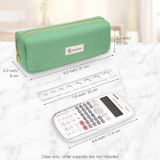 FINPAC Pencil Case, Corduroy Aesthetic Makeup Bag, Cute Kawaii Pen Bag Pouch Holder Box Organize for Study, Office, or Travel (Grass Green)