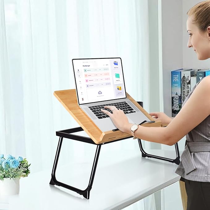 wishacc Book Stand for Reading in Bed, Laptop Stand Adjustable Book Holder Tray with Page Paper Clips Multi Angles Adjustable Cooking Bookstands for Textbook Recipe Magazine Tablet Portable