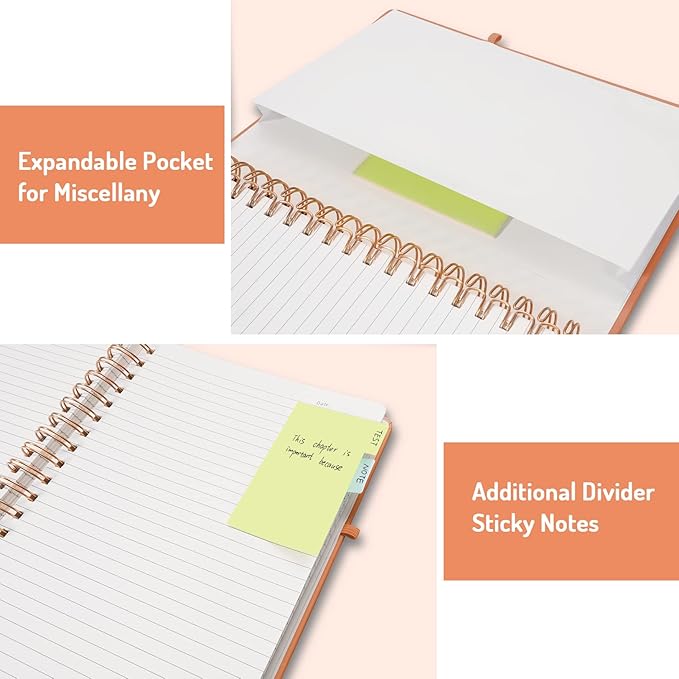 Forvencer Lined Spiral Journal Notebook with 300 Numbered Pages, B5 College Ruled Thick Journals for Writing with 100GSM Paper, Hardcover Notebooks with Contents for Work, School, Women, Men, Orange