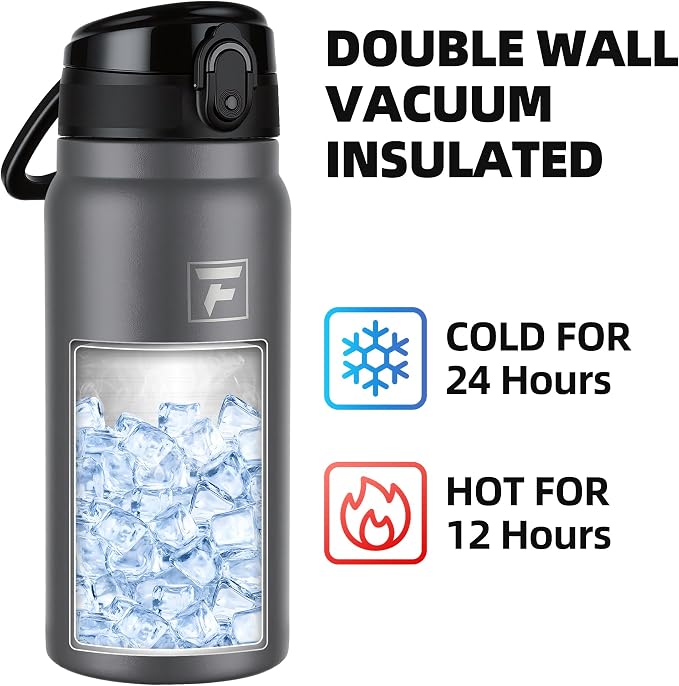 Fanhaw 20 Oz Insulated Stainless Steel Water Bottle with Chug Lid – Wide Mouth, Leak-Proof, BPA-Free – Ideal for Kids, Adults, Sports, Gym, and Outdoor Use (Gray)