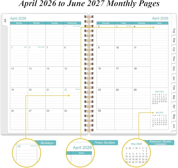 2026-2027 Daily & Monthly Planner - One Page Per Day, Daily Planner 2026-2027 from July 2026 to June 2027, Planner 26-27 with 12 Monthly Tabs, 6.4" x 8.5", Flower-B