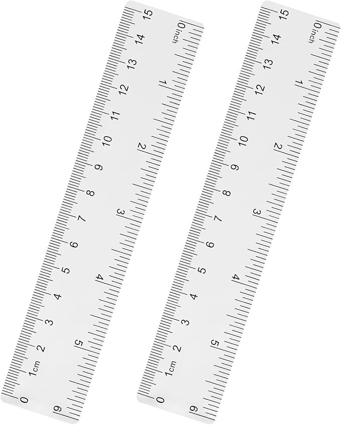 Unjoo Clear Plastic Ruler 6 Inch Straight Rulers, Shatterproof Ruler with Inches and Centimeters for School Classroom, Home, or Office (2pcs)