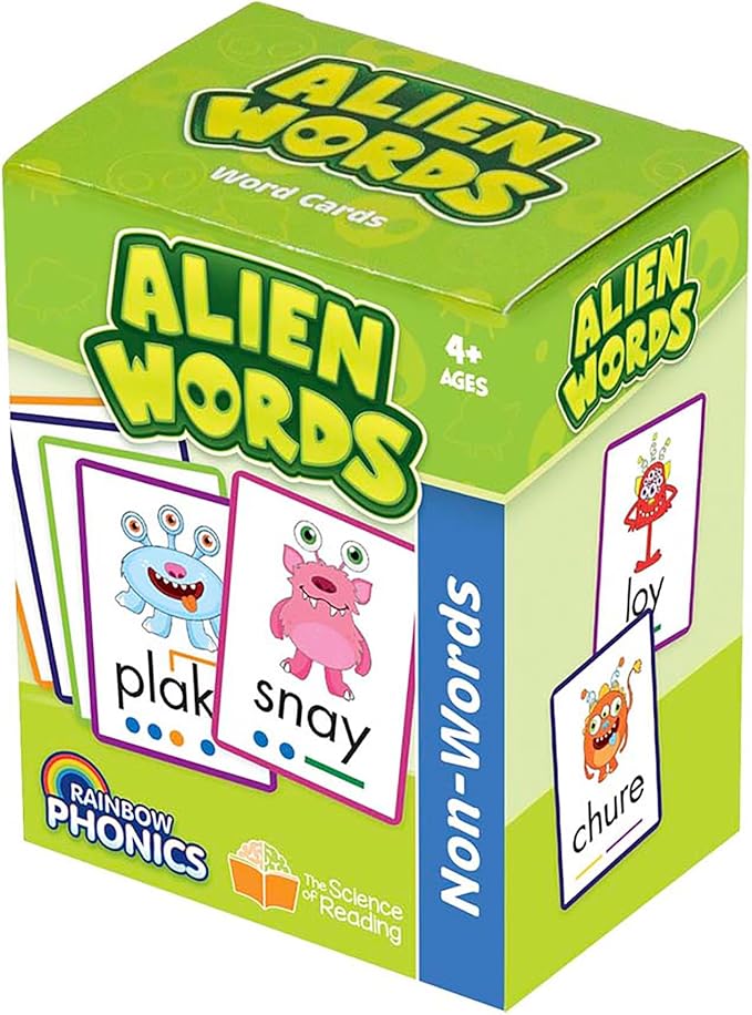 Junior Learning: Rainbow Phonics - Alien Words - 148 Word Cards, Flash Cards with Made Up Words to Help Learn Phonics, Level Based Cards, Kids Ages 4+