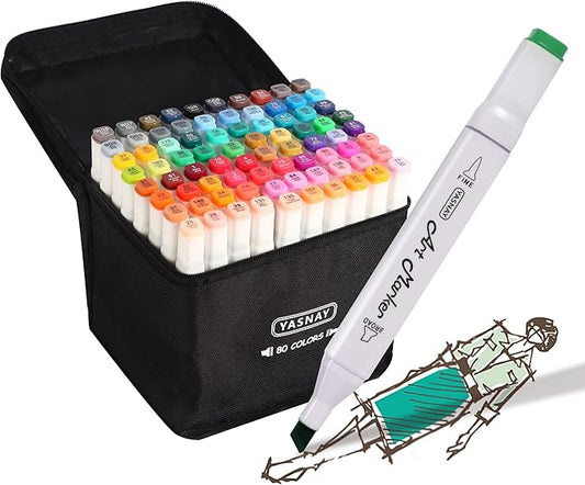 YASNAY Alcohol Markers, 80 Colors Dual Tip Art Marker, Drawing Markers, Coloring Marker for Sketching Adult Coloring