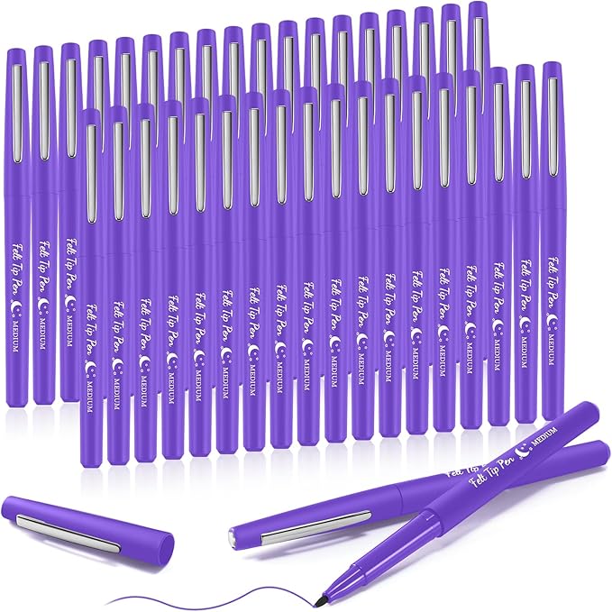 Fuyoooo 36 Pcs Purple Felt Tip Pens Bulk, Quick Dry, 0.7 mm Medium Point
