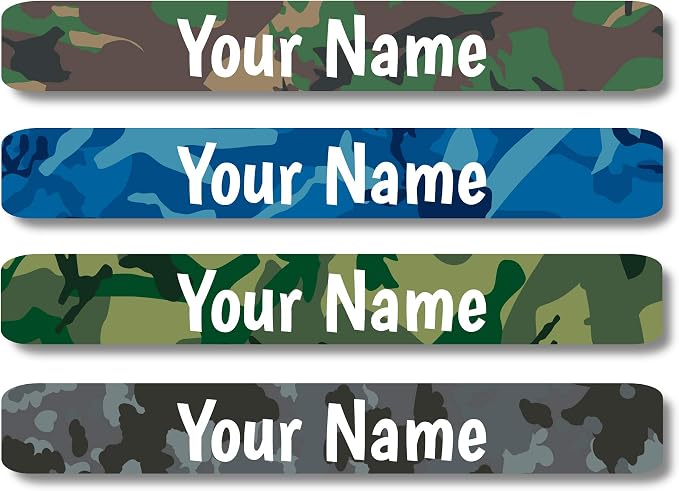 Lovable Labels Personalized Labels for Kids (120 Labels) - Waterproof Dishwasher Safe Peel and Stick Labels are Great for School Supplies Daycare Camp Bottles (Camo)