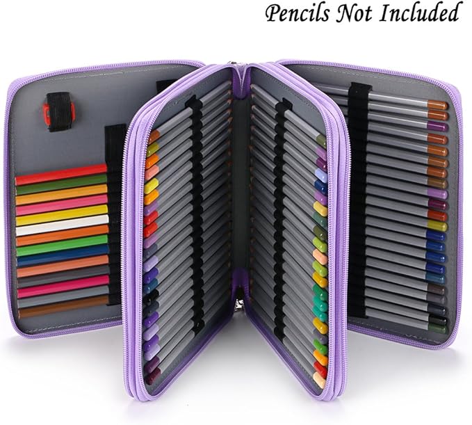 BTSKY Deluxe PU Leather Pencil Case For Colored Pencils - 120 Slot Pencil Holder with Handle Strap Handy Colored Pencil Box Large (Purple)