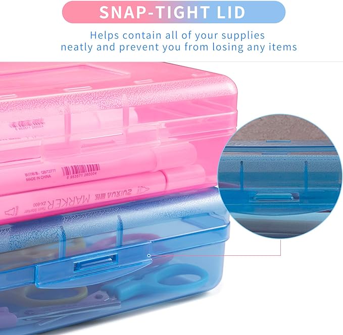 Sooez 3 Pack Pencil Case, Large Hard Pencil Box Bulk, Clear Crayon Box Marker Pen Organizer, Plastic Storage Container with Snap Lid, Art Craft Organizer Back to School Supplies, Colorful