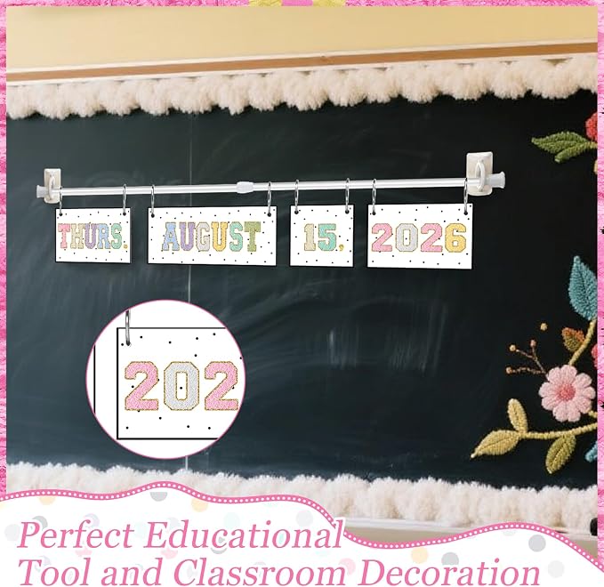 TecUnite Chenille Calendar Bulletin Board Set Colorful Patch Flip Calendar with Adjustable Holder 2026 to 2029 Year 54 Date Cards for Back to School for Classroom Bulletin Board Decor