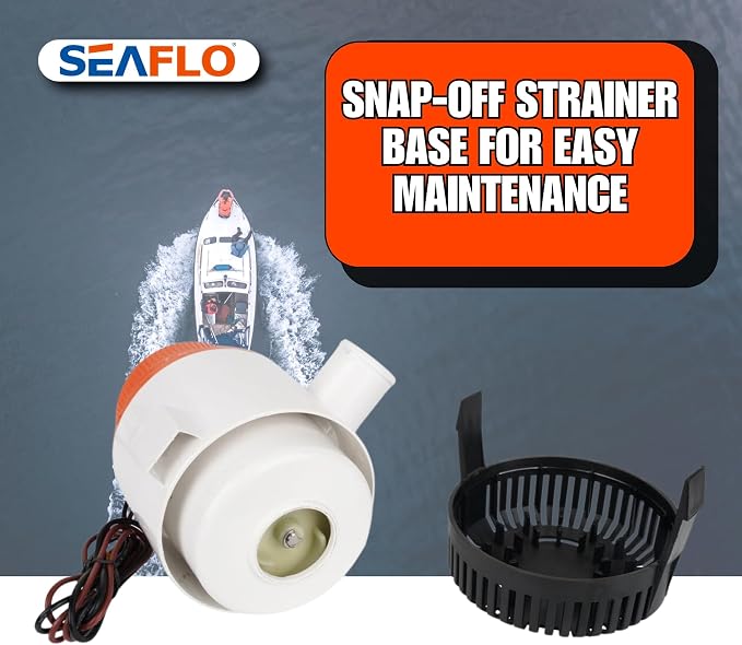 SEAFLO 01 Series 4700 GPH Bilge Pump – 12V, 2" Outlet, Marine Submersible Pump, Anti-Airlock Protection, Snap-Off Strainer Base, CE & RoHS Certified – 4-Year Warranty