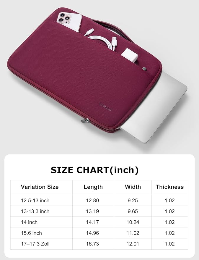 DOMISO 14 inch Laptop Case Sleeve Protective Cover Compatible with 15 inch MacBook Air M4 M3 M2,MacBook Pro,14-15 inch HP Dell ASUS Lenovo Chromebook,Waterproof Computer Cases Bag with Handle,Wine