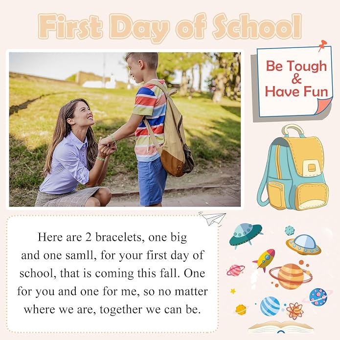 PINKDODO First Day of School Bracelet Back to School Gifts Mommy and Me Bracelets Mother Son Bracelet