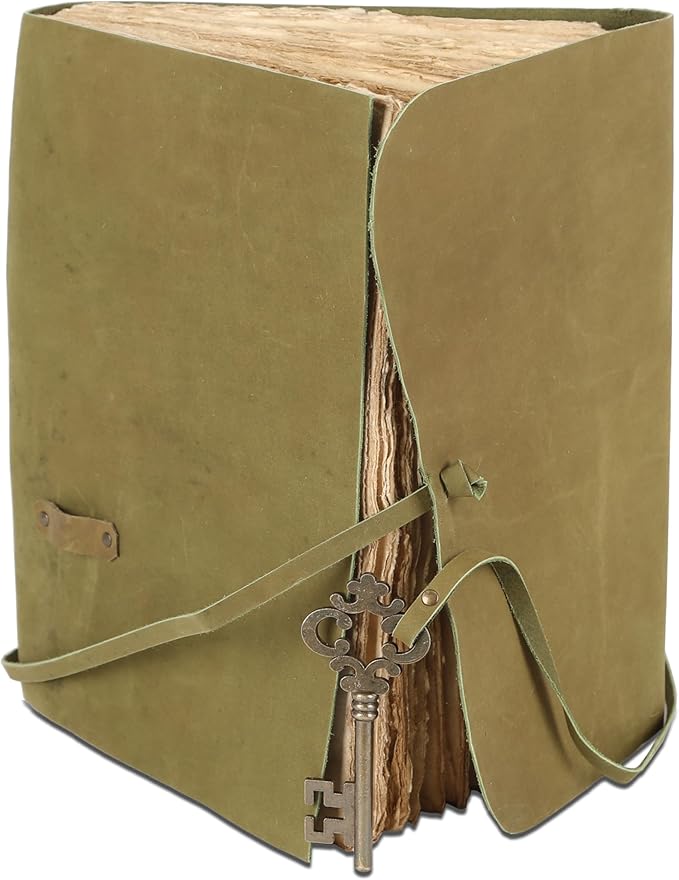 Leather Journal with Deckle Edge Paper 8x6 inch and Vintage Key | Handmade Writing Notebook Diary | Bound Daily Notepad for Men & Women Medium, Sketch/Writing pad for Artists