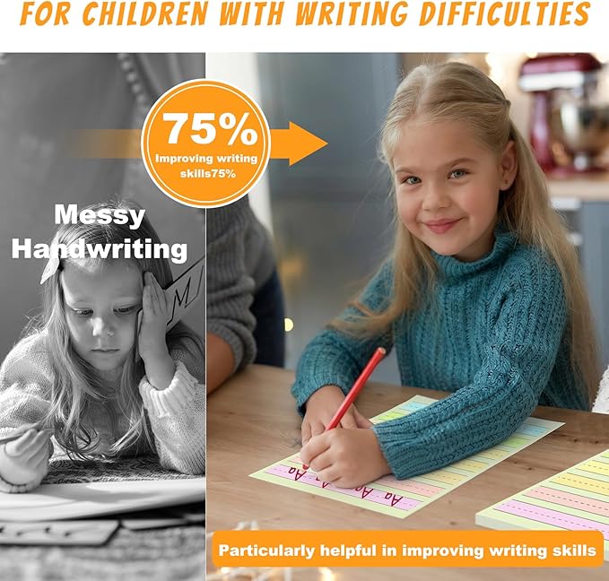Kindergarten Writing Paper with Lines Wide Ruled Primary Writing Paper Raised Line Paper 8.5”x11” Spacing Colored Tactile Paper for Kids Multi-Sensory Ruled Handwriting Tablet (200)