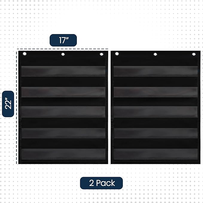 Essex Wares - 2 Pack, 17" Wide x 22" Tall Pocket Chart, Black - Sturdy Pocket Chart for Classroom for Sentence Strips - Easy to Use & Hang, Reusable Black Pocket Chart