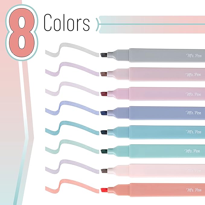 Mr. Pen- Aesthetic Highlighters No Bleed, 8 Pack, Earthy Colors, Chisel Tip, Cute Highlighters Assorted Colors for Journaling, Highlighting, Underlining, Fast Dry, Back to School Supplies