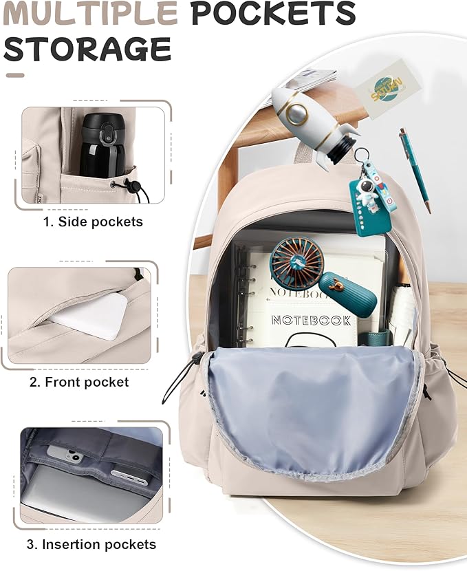 SEAFEW Off White Backpack for Girls Women Waterproof High School Book Bag Cute Backpack for Men Teens Boys, Lightweight Simple Middle School Back Pack Daypack