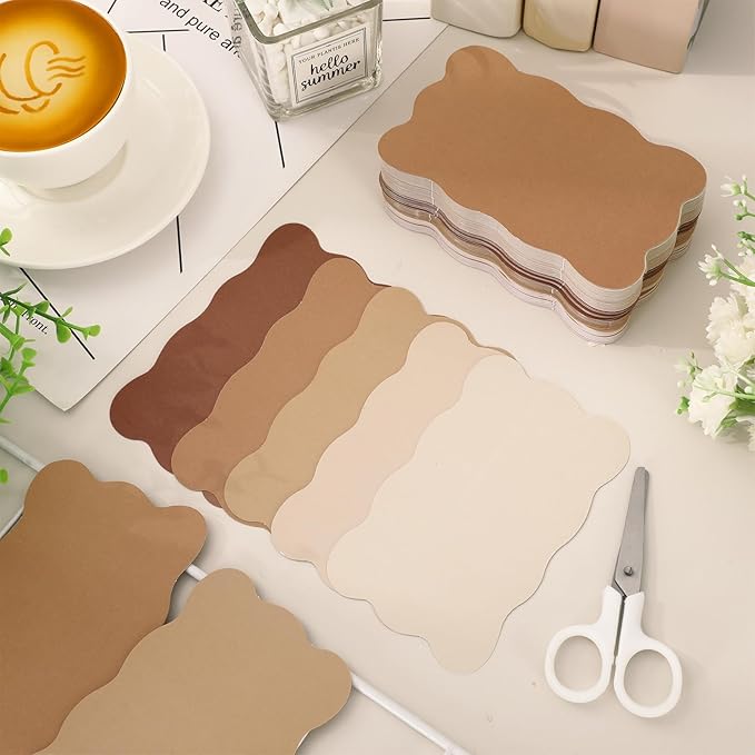 Whaline 150Pcs Coffee Brown Index Cards 3 x 5 Inch Scalloped Cardstock Flashcard Earth Tone Blank Index Cards for Note-taking Studying Organizing School Office Supplies