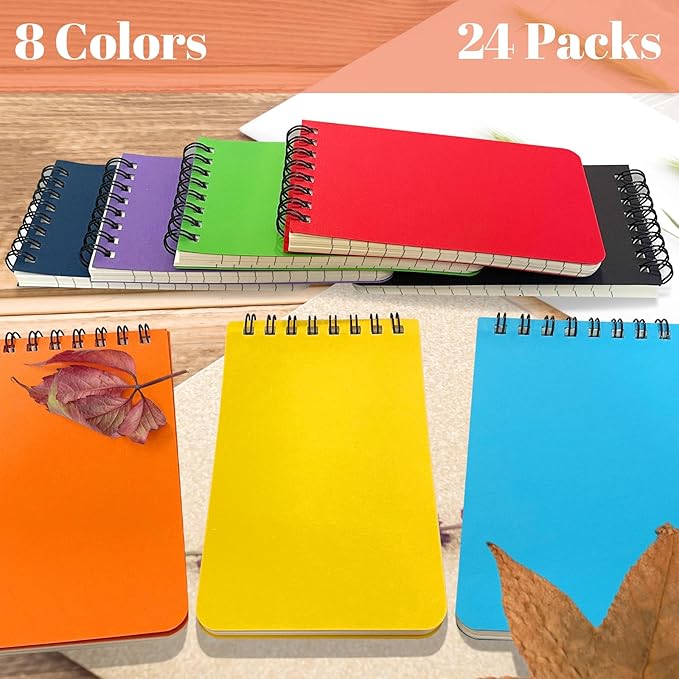 OSIMIG 24 Packs Small Pocket Spiral Notebooks Bulk 3 x 5 Inch, Memo Pads 6 Colored 60Sheets/120Pages (80GSM), Small Note pads with Lined Pages for Listing, Planning, Note Taking