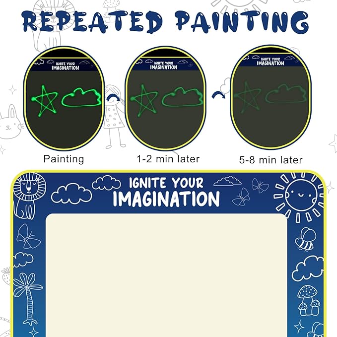 Dunzoom Light Reactive Drawing Surface Board 36 x 24 Inch Bright Glow Effect with 2 Purple Light LED Pens and 1 Number Alphabet Stencil for Drawing Writing Doodle Glow in The Dark Party Favors