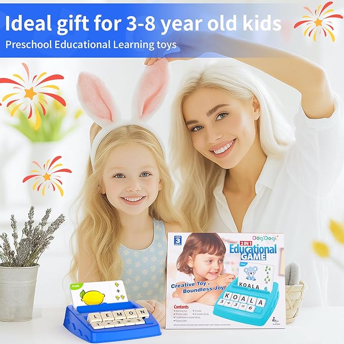 DEGIDEGI Educational Toys for Kids Ages 3-8, Matching Letter Spelling Math Counting Game,Learning Game for Preschool& Kindergarten Kids, Birthday Gifts for 3 4 5 6 7 Year Olds Boys&Girls Navy Blue