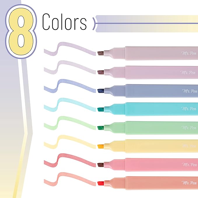 Mr. Pen- Aesthetic Highlighters No Bleed, 8 Pack, Candy Colors, Chisel Tip, Cute Highlighters Assorted Colors for Journaling, Highlighting, Underlining, Fast Dry, Back to School Supplies